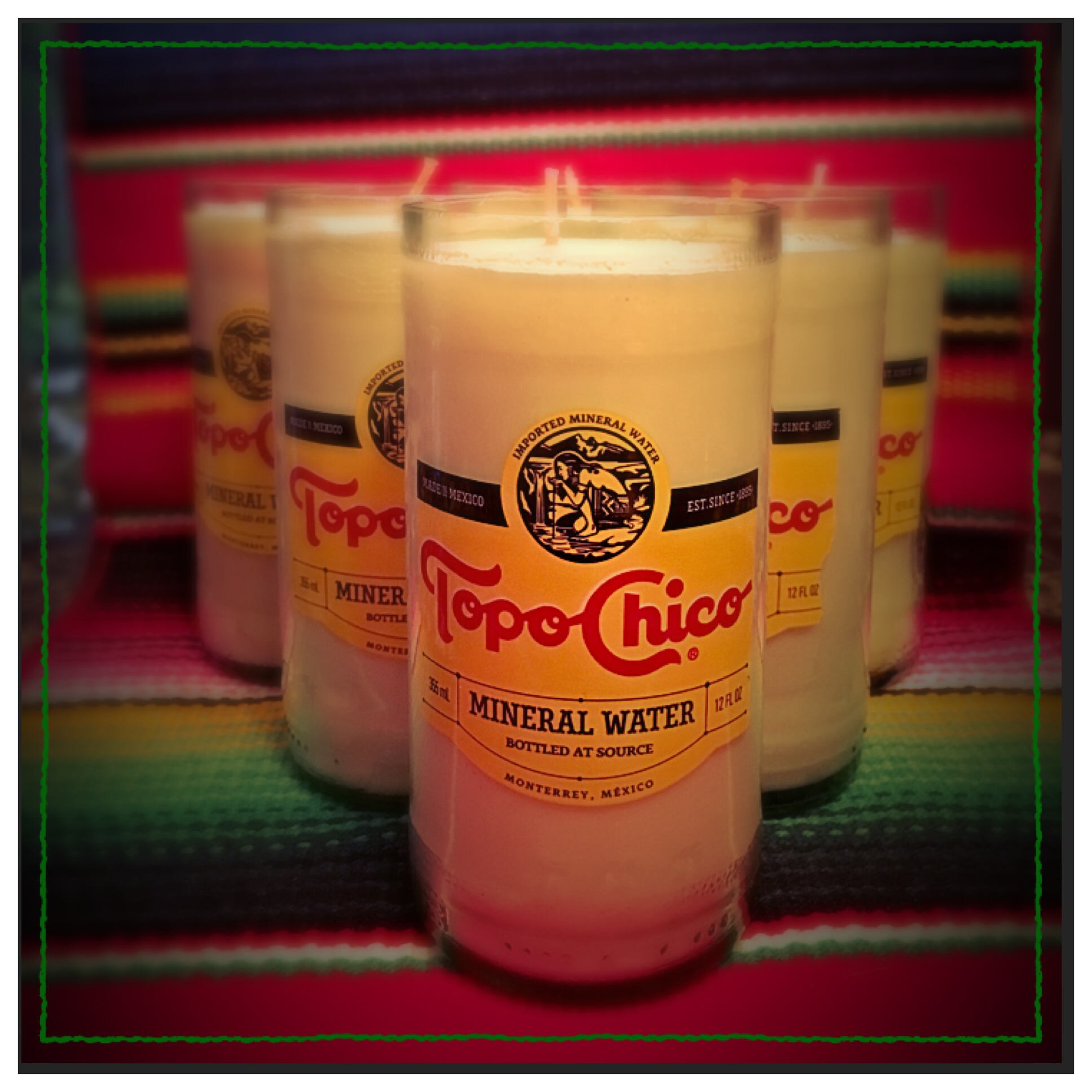Topo Chico glass bottle candle
