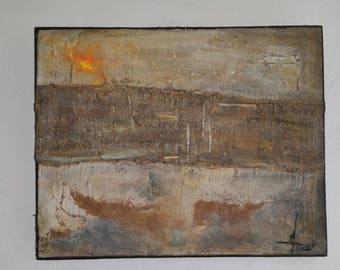 abstract painting of a sunset on Lake