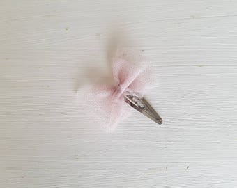 Hair bow "Tutu" light pink tulle pailete silver