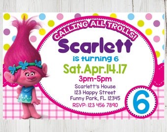 SUPER SALE -80%: Trolls Instant Download Invitation, Trolls Invitation, Trolls Party, Trolls Birthday Invitation, Trolls Card, Trolls Girl