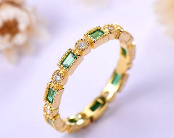 emerald wedding ring yellow gold baguette cut in 925 sterling silver with bezel man made cz - Emerald Wedding Ring emerald wedding ring yellow gold baguette cut in 925 sterling silver with bezel man made cz - Emerald Wedding Ring