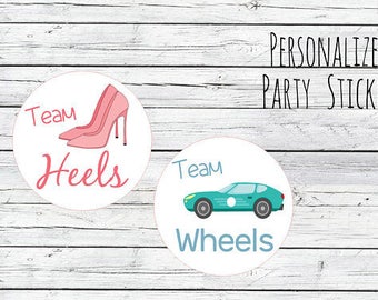 Team Wheels or Team Heels Gender Reveal Party Stickers Team Boy, Team Girl, Baby Shower Voting, Favor Tags, Labels, You Choose Size