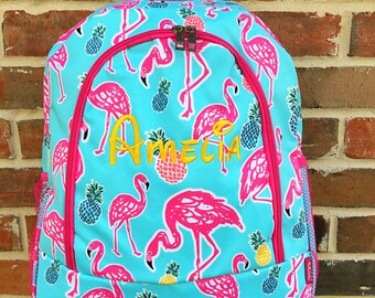 Tropical Flamingo Backpack - Personalized Backpack - Monogram Backpack - Backpack Diaper Bag - Large Backpack - Girl Backpack - Embroidery
