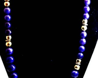 Purple|and|Gold Bead Necklace Vintage 22 Inch Purple Necklace Costume Jewelry Free Shipping in USA