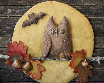 Primitive Halloween Owl Fall Leaves Moon Door Hanger E Pattern