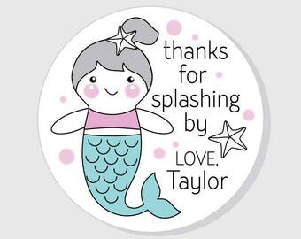 Mermaid thanks for splashing by Birthday Party stickers - Birthday Stickers - Personalized Girl - Favors - Envelope Seal