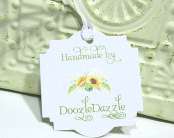 Handmade Tags - Set of 20 - Personalized - Store tags - Sunflowers - Handmade by - Hang tags