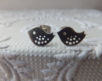 Rhodium Little Silver Birds Studs with Sterling Silver Post