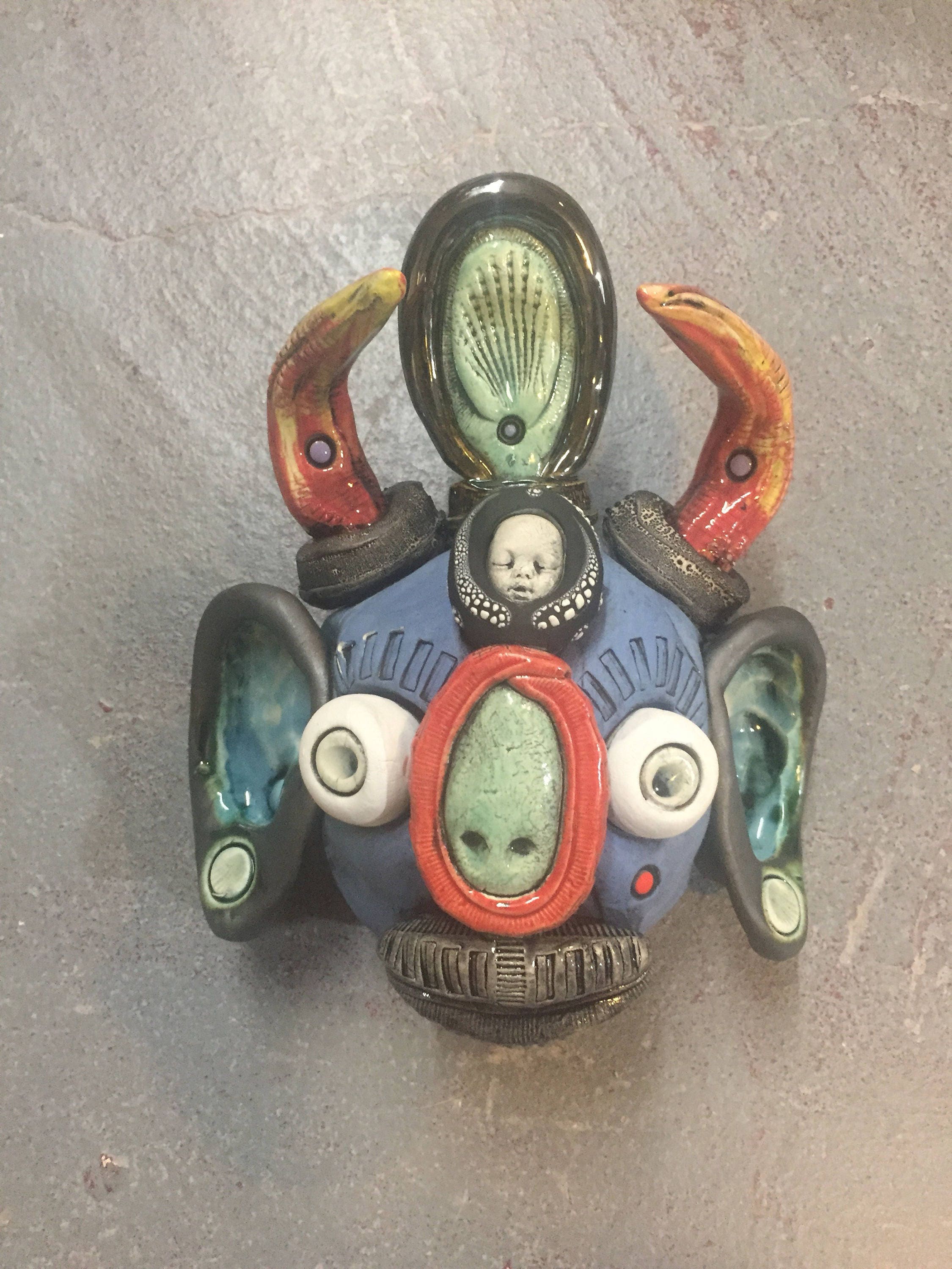 Ceramic Japanese Oni mask wall hanging