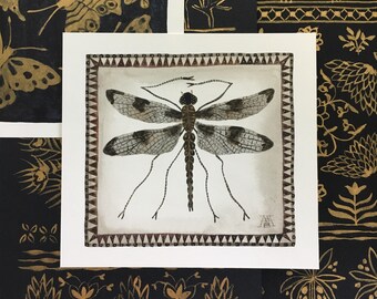Skimmer, Dragonfly, original watercolor painting, miniature