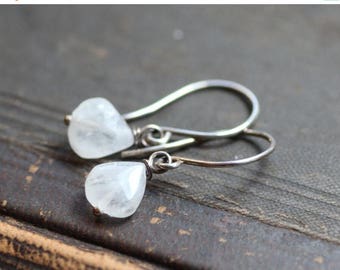 SALE Moonstone Earrings Sterling Silver Rustic Jewelry White Moonstone Earrings