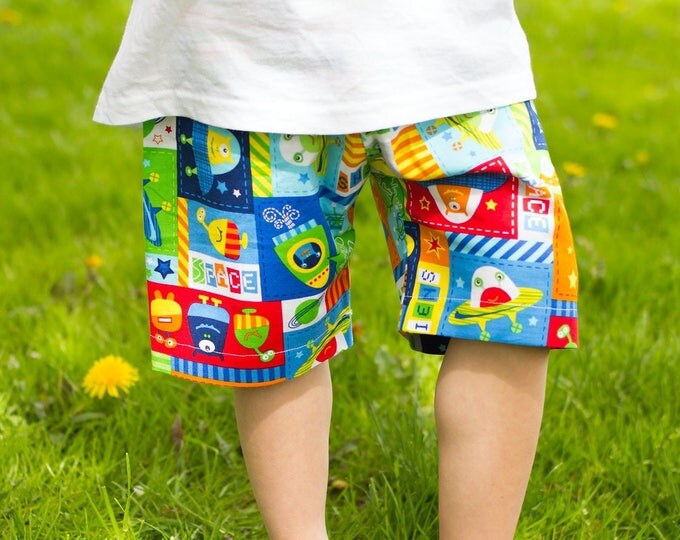 Little Boys Shorts Set - Toddler Clothes - Alien Birthday Party - Personalized 3 pc Outfit - Rocket Ships - Baby - sz 6 months to 8 years