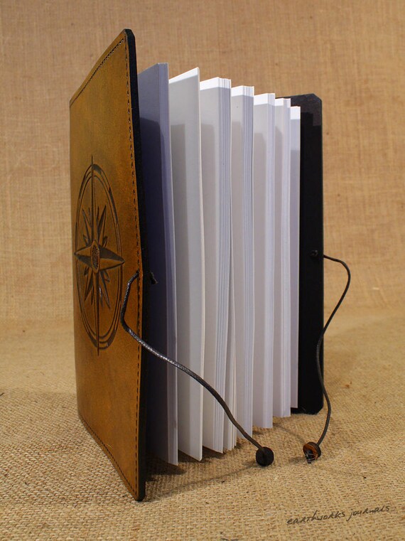 A5 Medium Leather Bound Journal Compass Rose Travel