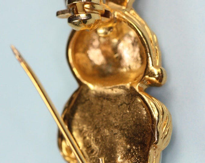 Bunny Rabbit Pin Faux Pearl Tummy Gold Tone Vintage