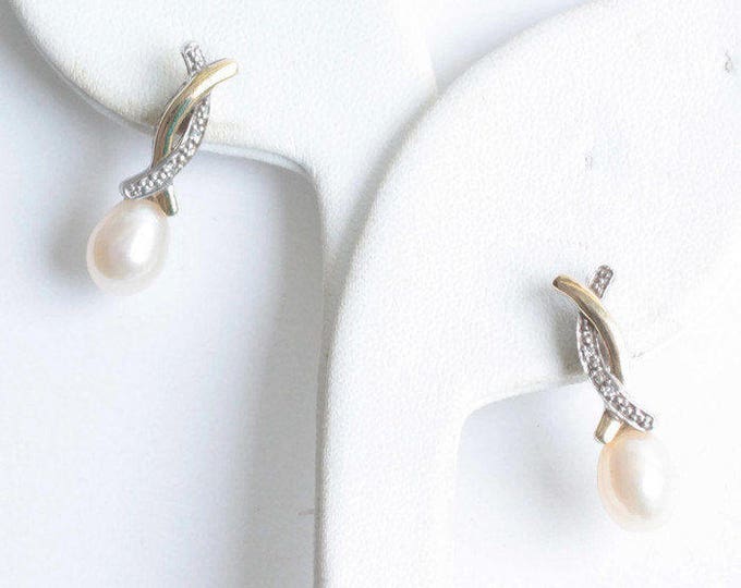 14K Gold Sterling Pearl Pendant Earrings Diamond Accents Alwand Vahan Gift Set Vintage