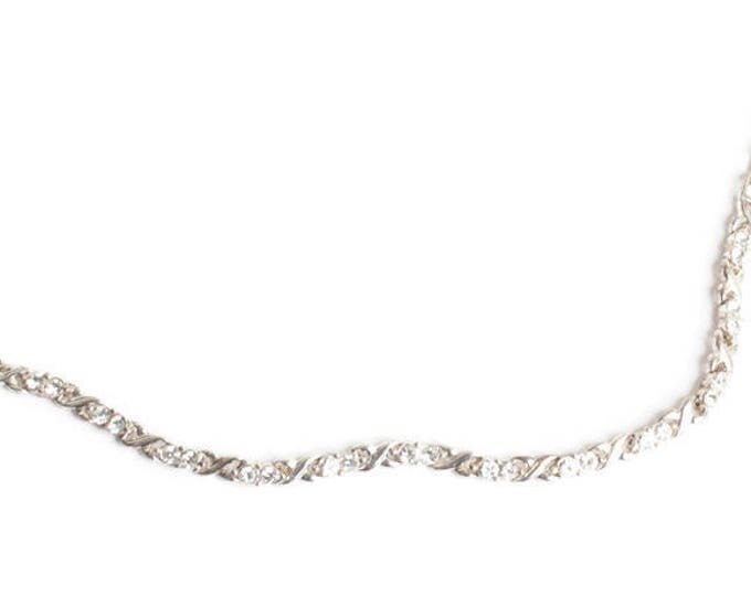 Clear Rhinestone Crystal Link Bracelet Silver Tone Metal X Links Vintage