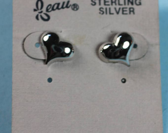 Beau Sterling Heart Earrings Posts Studs on Original Card Smaller Size