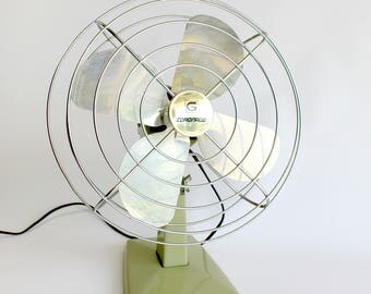 Vintage Electric Fan Olive Green Coronado Oscillating Modern Industrial Office Home Decor Working Condition