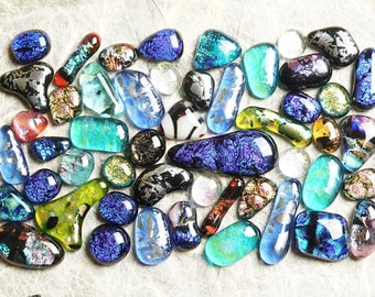Lot of 50 Dichroic Fused Glass Beads Cabs Cabochons