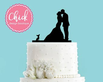 Couple Kissing with Chihuahua Dog Acrylic Wedding Cake Topper