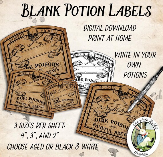 Blank Potion Bottle Labels Halloween Tags Witch Apothecary