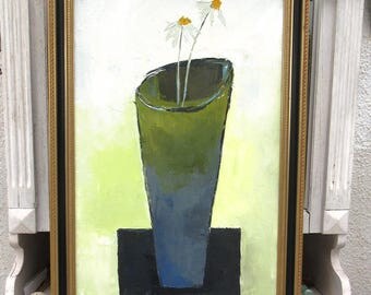 Floral painting; Oil with knife on canvas on chassis: Rythmes Harmonieux