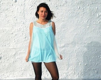 25% OFF SALE 1960s Powder Blue Nightgown and Matching Panties Set Vintage Mad Men Era Lingerie S/M