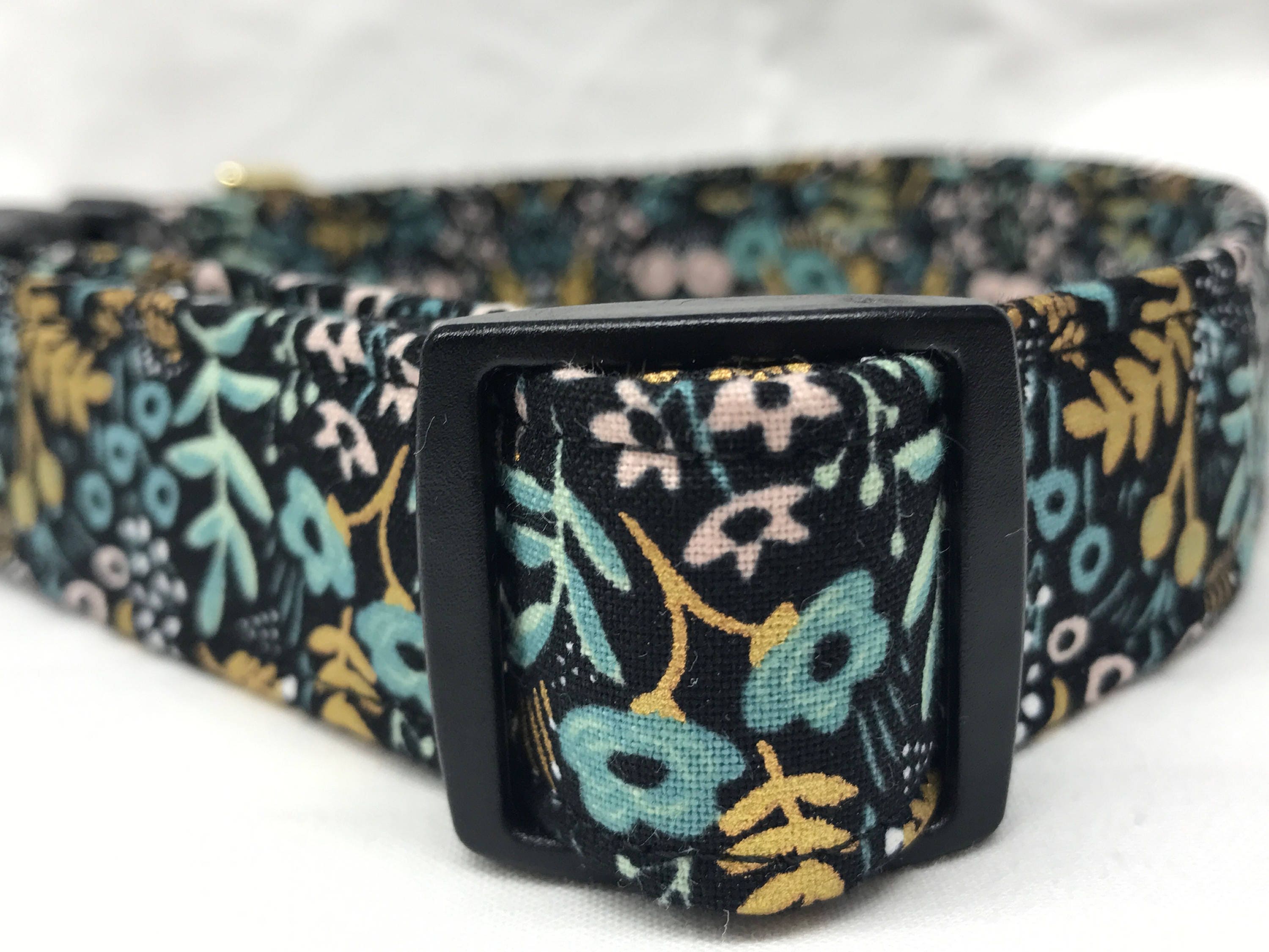 Rifle Paper Co. Dog Collar Black Gold Flowers Fabric Wedding