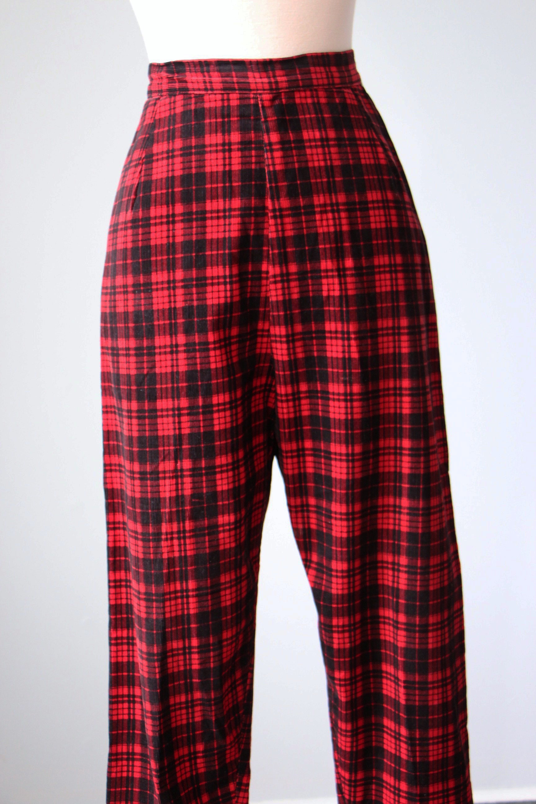 Navy Blue Plaid stretch flat-front Cigarette Pants | Sumissura
