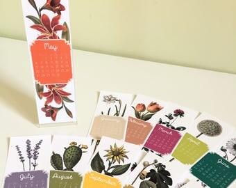Calendar: 2018 calendar, vintage botanical plant calendar, flower calendar, desk calendar, wall calendar, 12-month calendar, pretty calendar