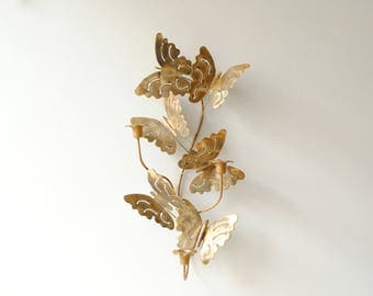 Vintage Butterfly Wall Sconce, Tole Candle Holder