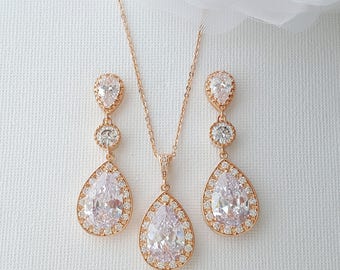 Rose gold necklace set Bridal jewelry set Bridesmaid