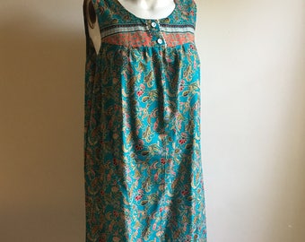 Turquoise and Orange Indonesian Batik Tent Dress • Cotton Dress • Batik Dress • Everyday Dress • Free Size