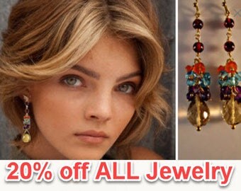 Gold Gemstone Cluster Earrings, gemstone earrings, gold earrings, cluster earrings, drop earrings, dangle earrings