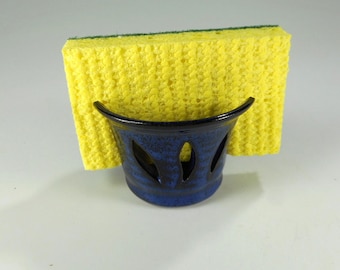 Ceramic sponge holder, pottery sponge keeper, stoneware sponge dish, kitchen spongeholder, bathroom sponge keeper indigo blue