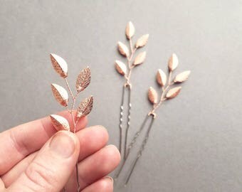 Rose Gold Hair Comb, Rose Gold Leaf Hair Pins, Copper Hair Vine, Bridal Hair Piece, Leaf Vine, Rose Gold Hairpiece, Wedding Hair piece