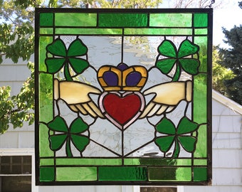 Claddagh Symbol 14" x 14"--Stained Glass Window Panel