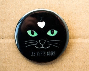 J'aime les chats noirs macaron (2.25"), macaron de chat, amoureux de chat, cadeau chat, badge chat, cat lady, badge animaux, mode chat