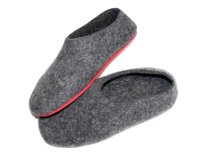 Felted Slippers Organic Wool Winter Booties Gray Charcoal, Rubber Soles 7 Color Variations, Eco-Friendly Felted Shoes For Outdoors, Gift Him