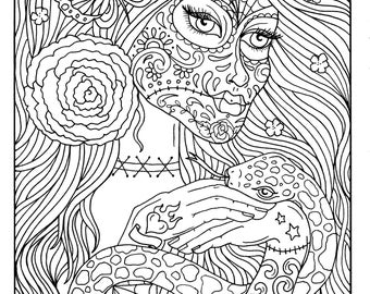 View Halloween Coloring Pages Chubbymermaid Etsy 5 Day Dead Girls