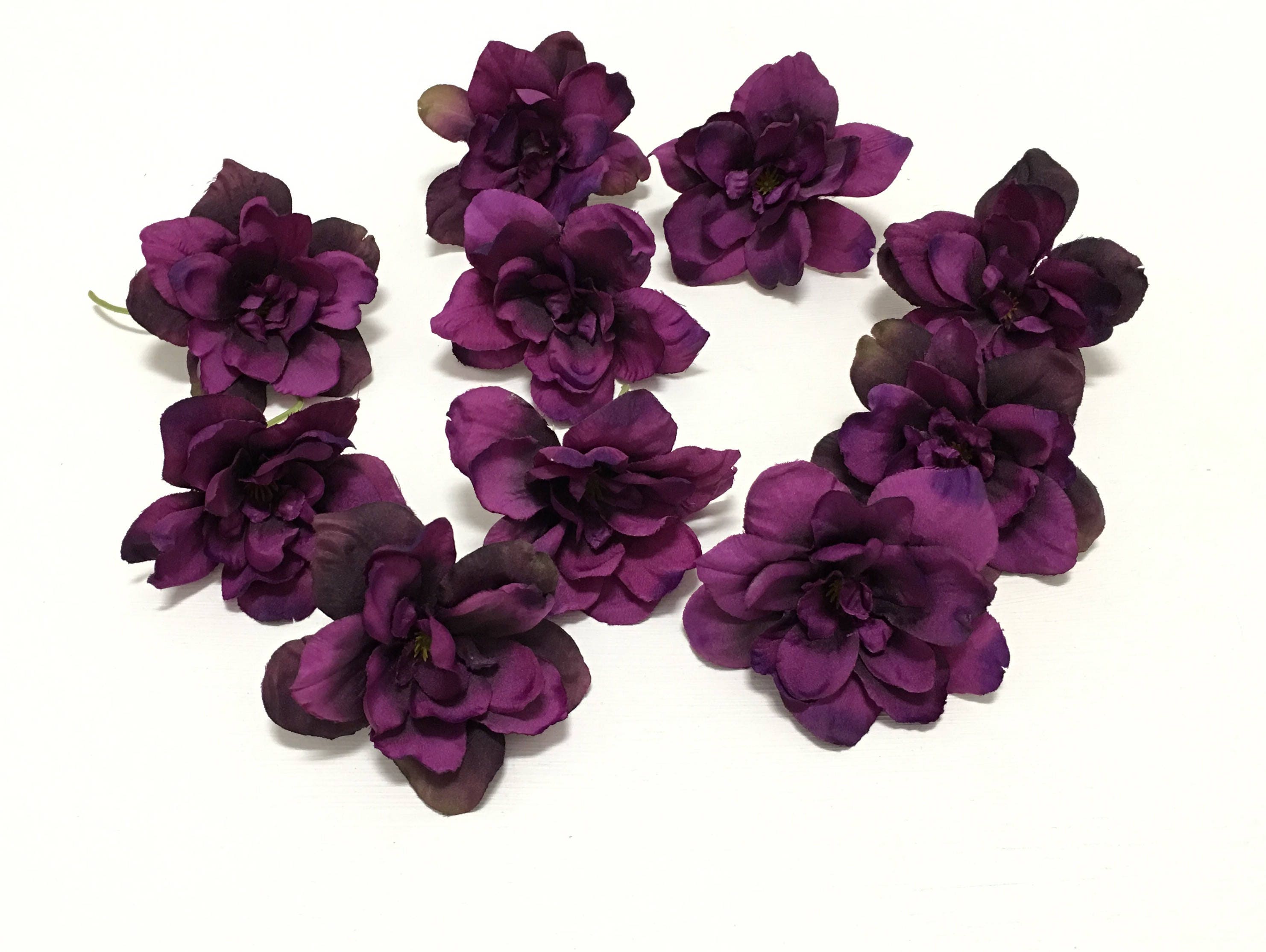 10 Eggplant Purple Delphinium Blossoms 3 Inches Artificial