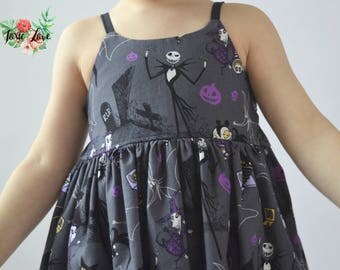 Gray Nightmare Before Christmas Shirt, Dress or Maxi (Baby and Girls Newborn - 12) NBC girl dress, tim burton, jack and sally, jack skeleton