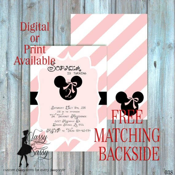Pink Birthday Party Inviation, minnie Birthday Party, Pink Glitter Party Invitation, DIY Print Party Inviation, first Birthday invite 038