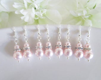 Bridesmaid Earrings,Set Of 5,Pink Pearl Earrings,Bridesmaid Jewelry,5 Five Pairs Bridesmaids Earrings,Set of 5 Pearl Earrings,Blush Petal