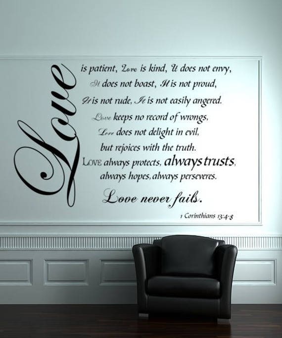 SALE! BLACK Love is Patient Love is Kind wall decal, 1 Corinthians, Bible Verse Wall Decals, Small, 1 Corinthians 13, religious wall decal