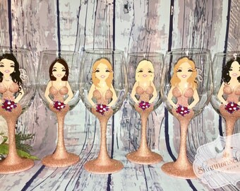 Bridesmaid wine glasses/ personalized bridesmaid cups/ glitter wine glass/ bachelorette party cups/ bridesmaid proposal/ be my bridesmaid