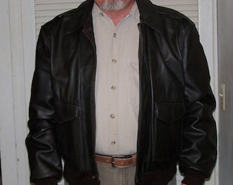Vintage Aviator Bomber Jacket Brown Leather Size L 1980s Replica from Sheepskin and Leather Coat Co