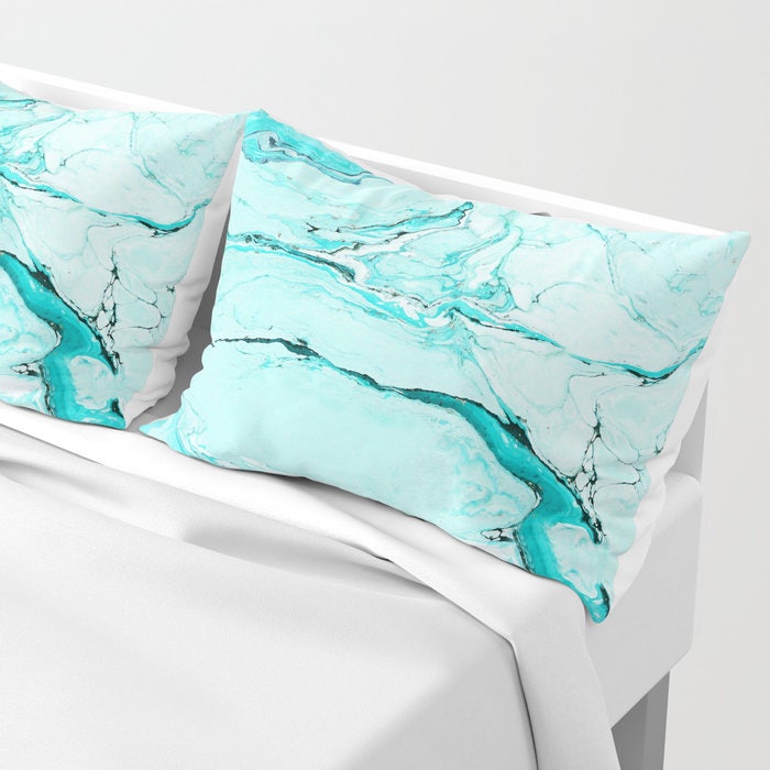 Blue Marble Pillow Sham standard or king SET OF 2 White Black