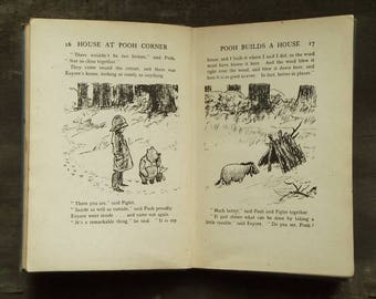 Vintage Winnie the Pooh book illustrated by E. H. Shepard The House at Pooh Corner by A. A. Milne, vintage children's book.
