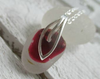 Red End Of Day Sea Glass Sterling Silver Necklace